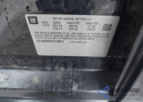 2015 Chevrolet Sonic Ls Auto из США, поврежденный, VIN 1G1JA5SH1F4140571